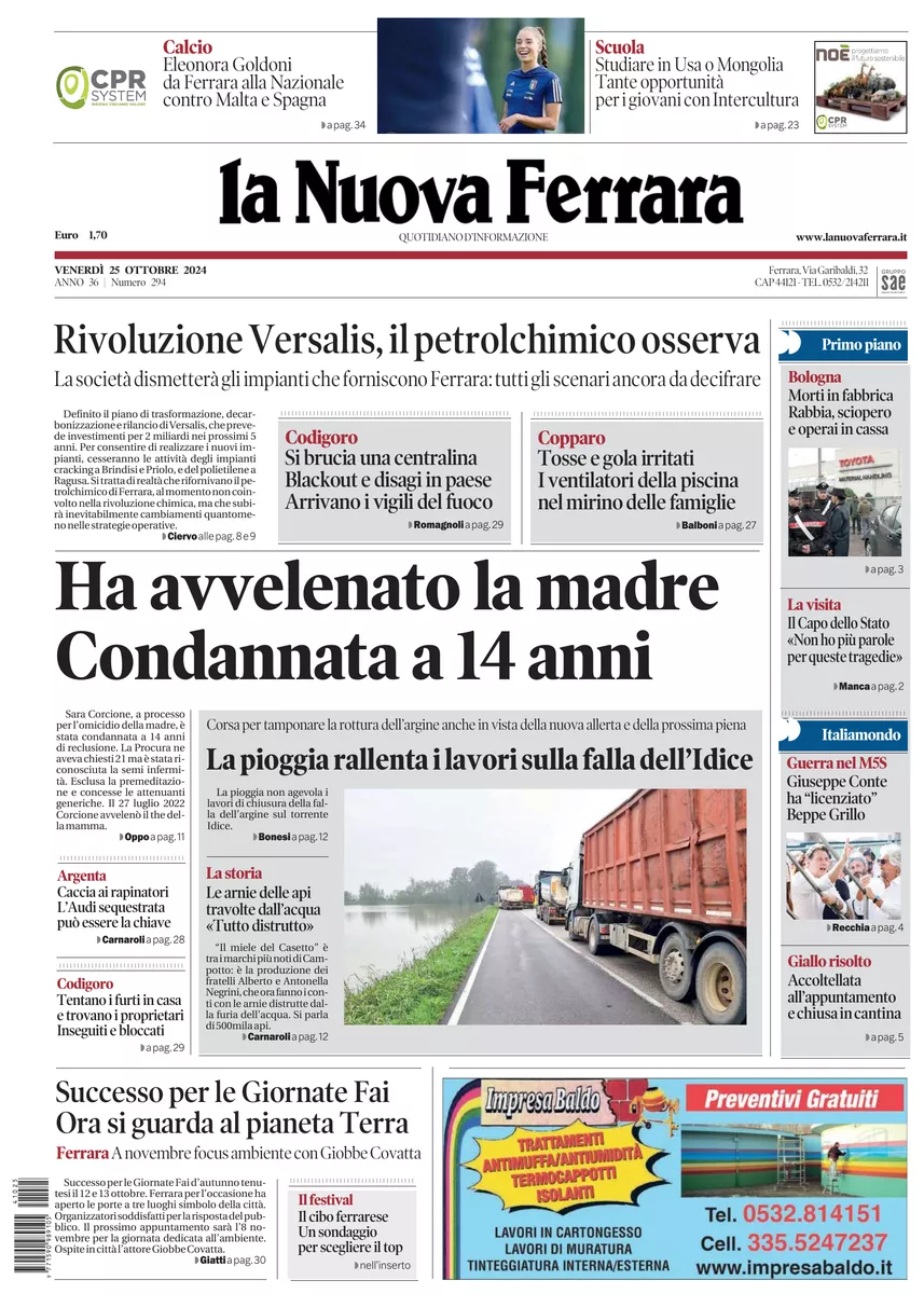 Prima-pagina-nuova ferrara-oggi-edizione-del-2024-10-25